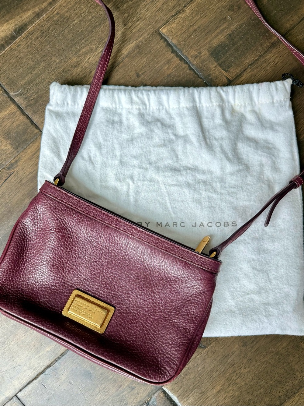 Marc Jacobs Plum Pebbled Leather Crossbody with Gold Plate
